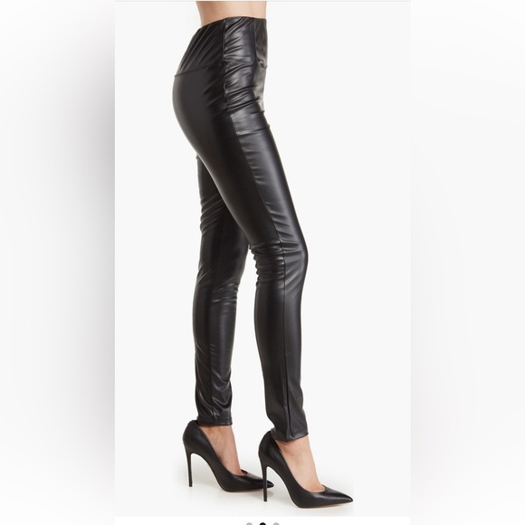 MAX STUDIO Vegan Leather Wide Waist black Leggings/size M - Picture 2 of 3